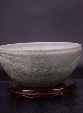 大宋清凉寺天青色玛瑙釉松柴烧制汝窑莲花纹海捞瓷钵笔洗