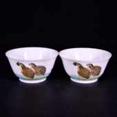 大清雍正年制粉彩鹌鹑安居乐业纹酒杯茶杯