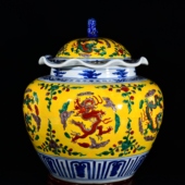 大明万历年神宗皇帝御制青花五彩斗彩海水云龙纹将军罐