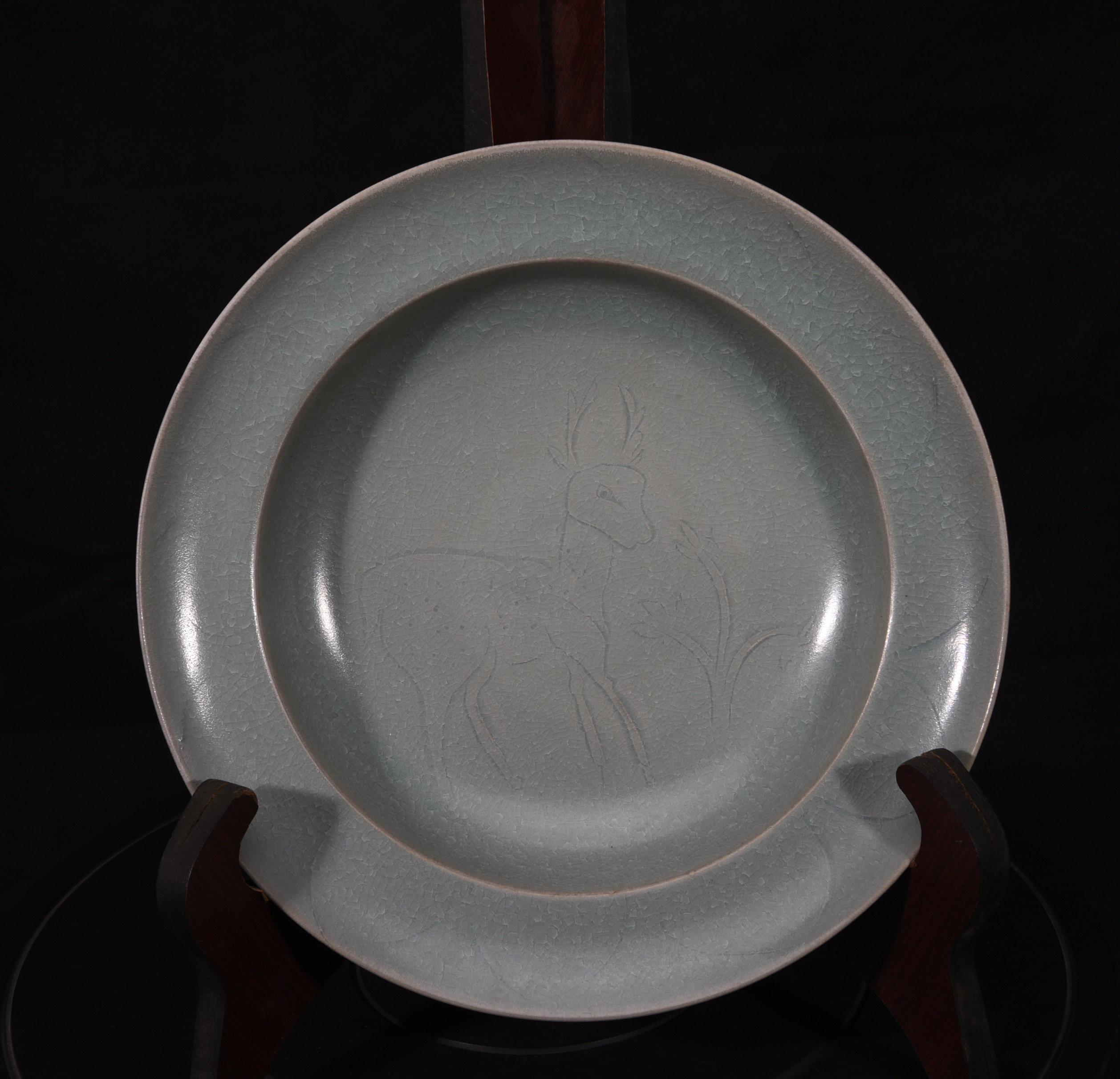 大宋清凉寺天青色玛瑙釉汝窑苏轼赵佶书法小鹿折沿笔洗