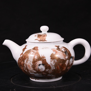 洪宪居仁堂制粉彩描金高士图纹酒壶茶壶