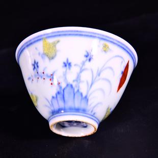 大明成化年制斗彩蝶恋花纹三秋杯酒杯茶杯