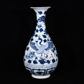 大元 国苏麻离青料青花缠枝牡丹花穿花凤纹玉壶春瓶