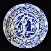 大元 高士图纹盘 国苏麻离青料青花白浒孤窑危素款