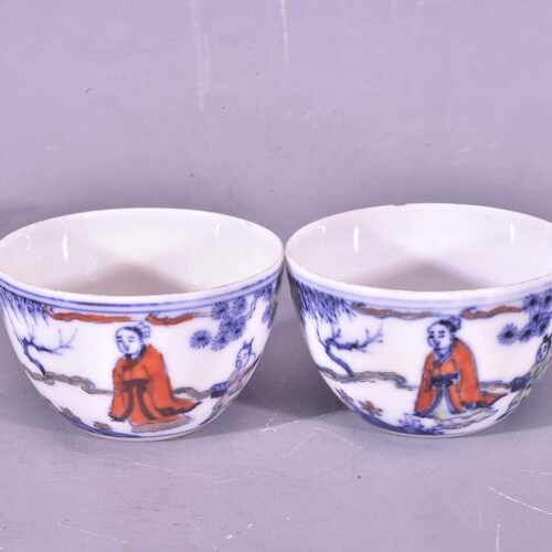 大明成化年制斗彩高士访友图酒杯茶杯