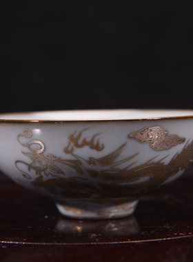 宋徽宗赵佶御笔天下一人花名纯金纯银云龙纹汴京官窑酒杯茶杯
