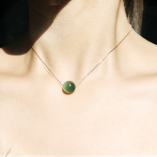 阿麦珠宝天然和田玉俄罗斯碧玉一线天阳绿猫眼单珠锁骨坠DIY12M女