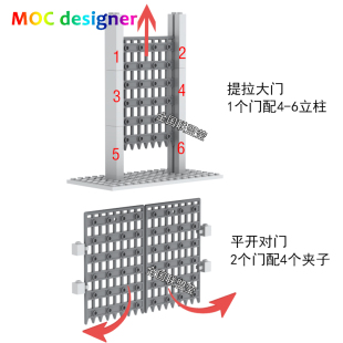 小颗粒积木MOC城堡大门提升升降铁栅栏门配件89519