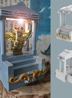 小颗粒积木小夜灯USB发光中古风格圣斗士人仔站立位暗藏抽屉亭子