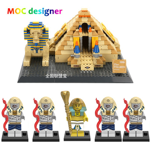 中古世纪埃及金字塔建筑拼插积木法老王战士木乃伊人仔士兵