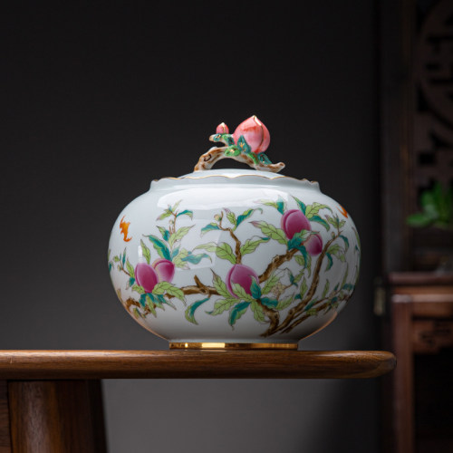 鼎艺陶瓷茶叶罐寿桃茶叶罐