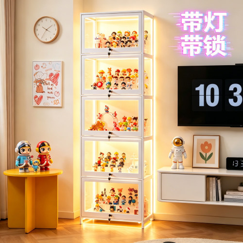 带LED灯+带锁手办展示柜