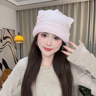 可爱绒绒月子帽女秋冬护耳包头帽产后显脸小舒适产妇帽内里纯棉