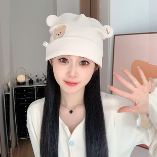 可爱卡通产妇月子帽秋冬双层磨毛厚透气防风护耳包头帽产后套头帽