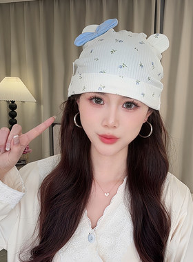 春夏薄款纯棉月子帽发带