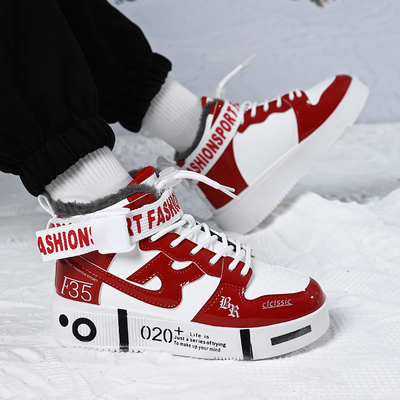 冬季儿童加绒加厚运动鞋男童靴子40码42中大童棉鞋青少年高帮板鞋