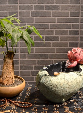 新中式风景观客厅喷泉假山流水