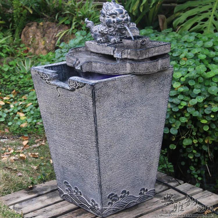 仿古摆件中式古典会所陈设装饰空间造景流水摆件落地循环水喷泉