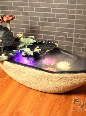 仿古风假山流水喷泉树脂工艺品