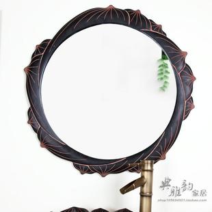 新中式树脂化妆镜仪容镜子 洗手间镜子卫生间挂镜莲花浴室镜