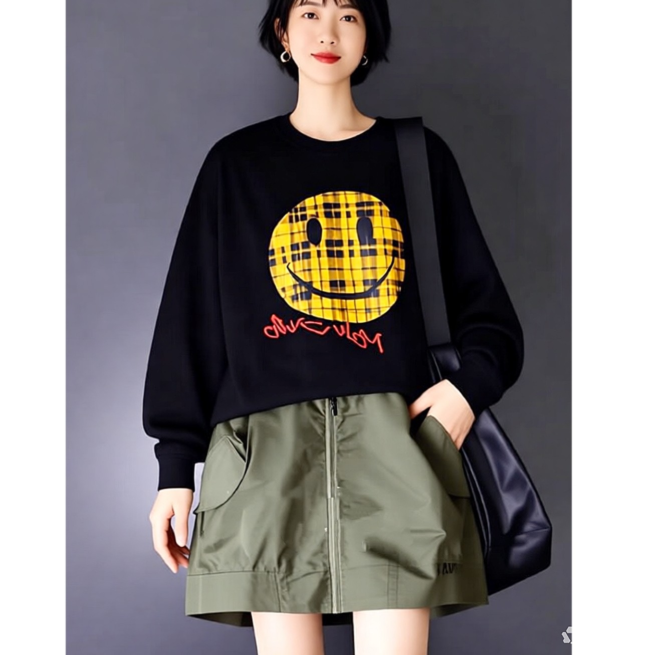 宽松卡通潮牌长款长袖连衣裙新款女装加大码秋季新款韩版胖mm显瘦