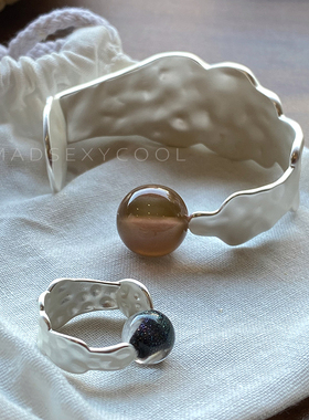 黄铜烧白开口可调手镯戒指