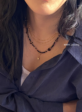 金色双层mini锁扣项链叠戴精致