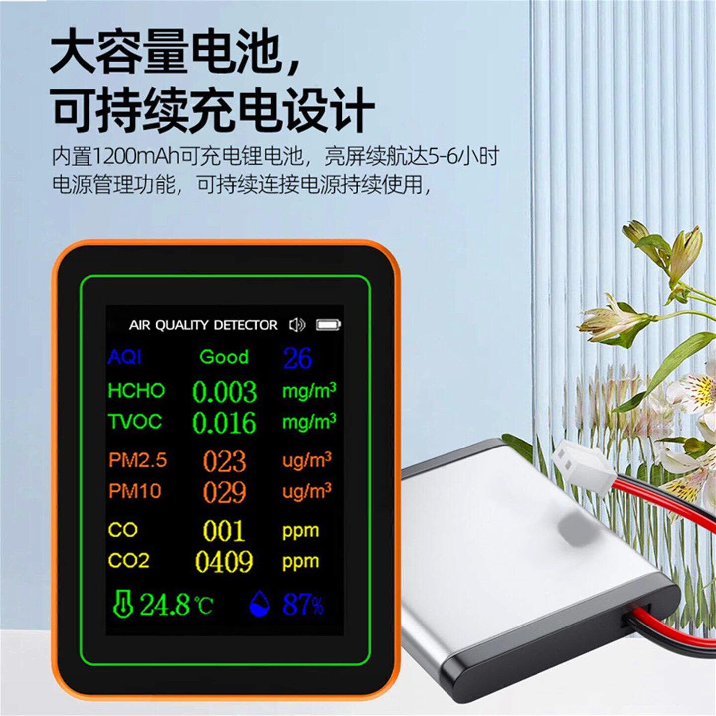 甲醛检测仪二氧化碳检测仪pm2.5TVOC报警器AQICO空气质量温湿度