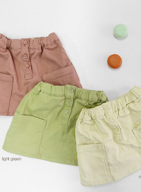 韩国原装进口春秋夏可爱松紧腰A字短裙 女童时尚舒适双口袋半身裙
