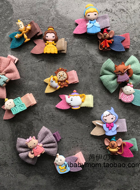 韩国原装进口女童可爱手工制迪士尼卡通发卡头饰蝴蝶结鸭嘴夹bb夹
