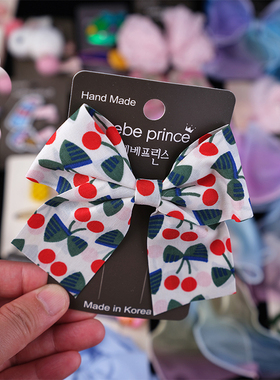 韩国原装进口bebe princ女童大蝴蝶结花朵樱桃西瓜鸭嘴夹丝绸发夹