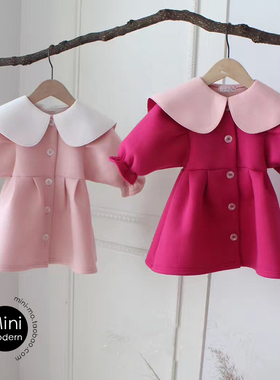 韩国原装进口春秋款女童舒适可爱透气纯棉兔耳朵空气娃娃领连衣裙