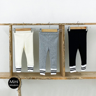 韩国原装进口加绒加厚男女童可爱舒适中腰收口打底裤秋冬纯棉长裤