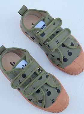 韩国原装进口限量男女童斯洛伐克Novesta帆布魔术贴墨绿苹果板鞋