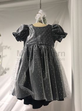 韩国原装进口春秋夏女童可爱舒适生日礼服裙黑色公主短袖连衣纱裙