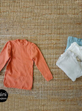 韩国原装进口AM春秋款女童柔软舒适透气木耳边薄款长袖T恤 打底衫