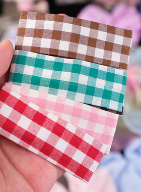 韩国原装进口手工制作女童复古风格子圆点碎花布艺蕾丝亮色系发卡