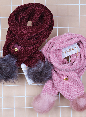 英国Angel's face儿童柔软舒适含羊毛围巾可爱百搭双毛球针织围脖