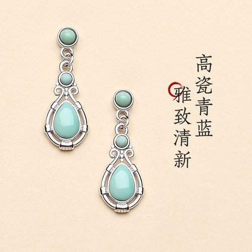 天然原矿绿松石复古风耳环