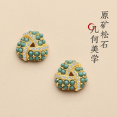 天然原矿绿松石耳饰女925银高磁复古小香风高级感精致天空蓝耳钉