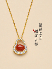 Серьги 天然南红玛瑙葫芦项链锁骨链女纯银满色满肉保山柿子红新中式颈链