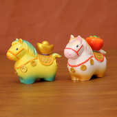 2026马年可爱唐三彩小胖马玩偶生肖马吉祥物车载桌面红色招财摆件