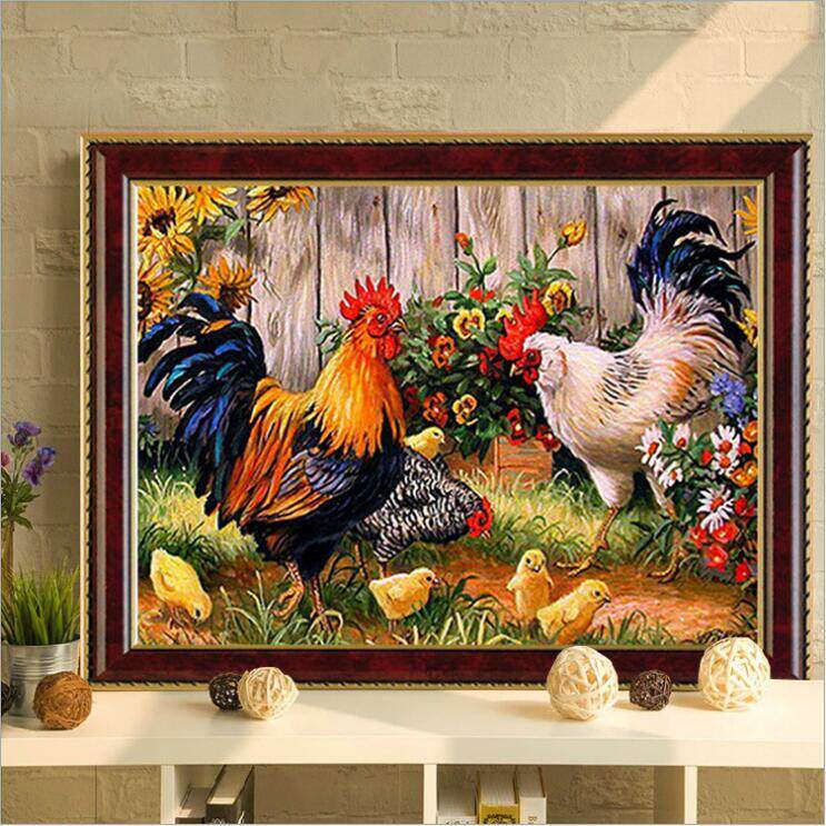 满钻钻石画十字绣公鸡母鸡幸福鸡一家新款小幅客厅餐厅点钻钻石绣