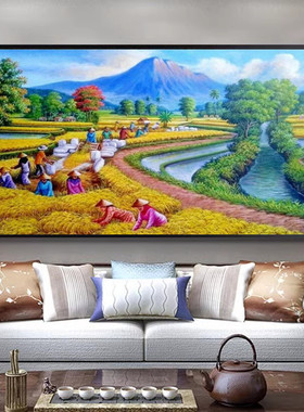 钻石画十字绣满钻稻谷丰收稻田双抢新款客厅田间劳作田园风景钻绣
