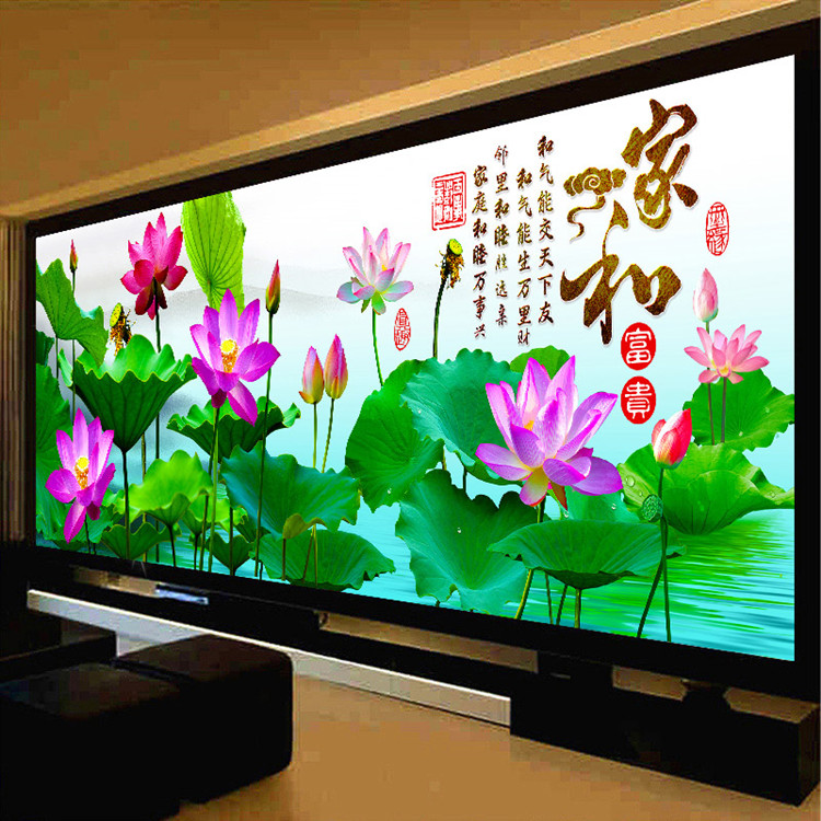 满钻钻石画十字绣家和富贵荷花莲花大幅新款现代客厅风景画贴钻绣