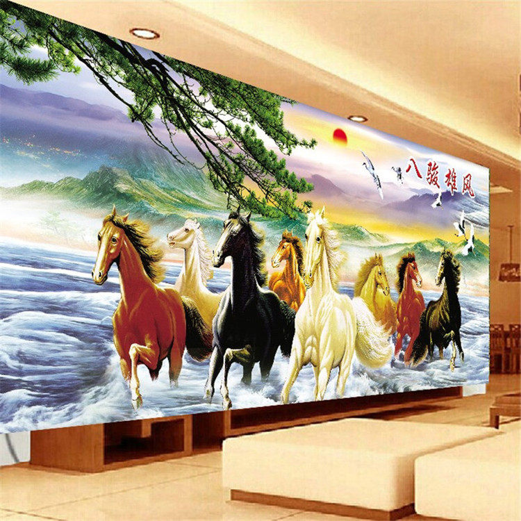 蒙娜丽莎十字绣八骏雄风马到成功八骏图满绣新款客厅风景山水画