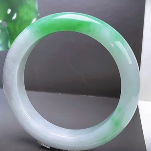 沁馨雅集 白底青冰糯种翡翠手镯 正品带证书