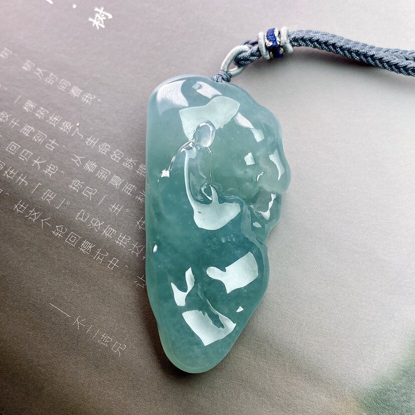 沁馨雅集 天然A货蓝水翡翠无相佛随形吊坠 缅甸玉石高冰种佛公坠