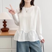 圆领长袖 孕妇装 拼接宽松大码 上衣春秋时尚 春装 休闲孕妇T恤衫 新品