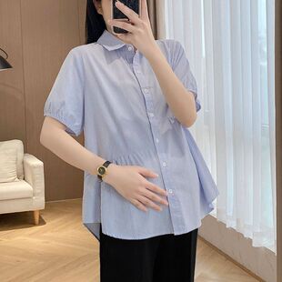 打底上衣夏季 孕妇衬衫 薄款 职业孕妇装 衬衣 2026春秋装 条纹长袖 大码